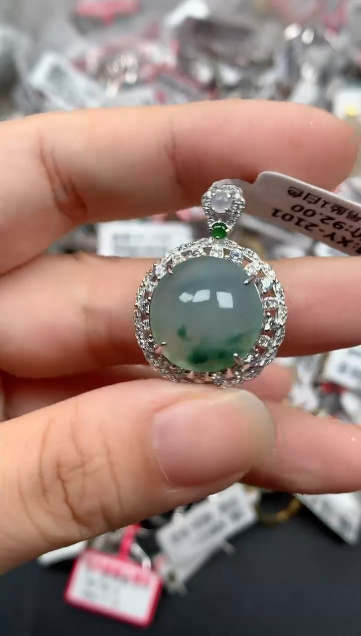 翡翠戒指银S925镶嵌天然A货缅甸翡翠