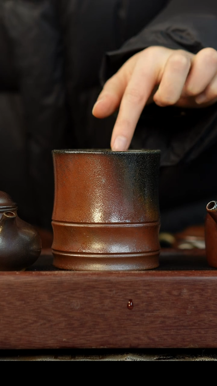 茶壶紫砂柴烧紫砂 紫泥竹节杯 250cc