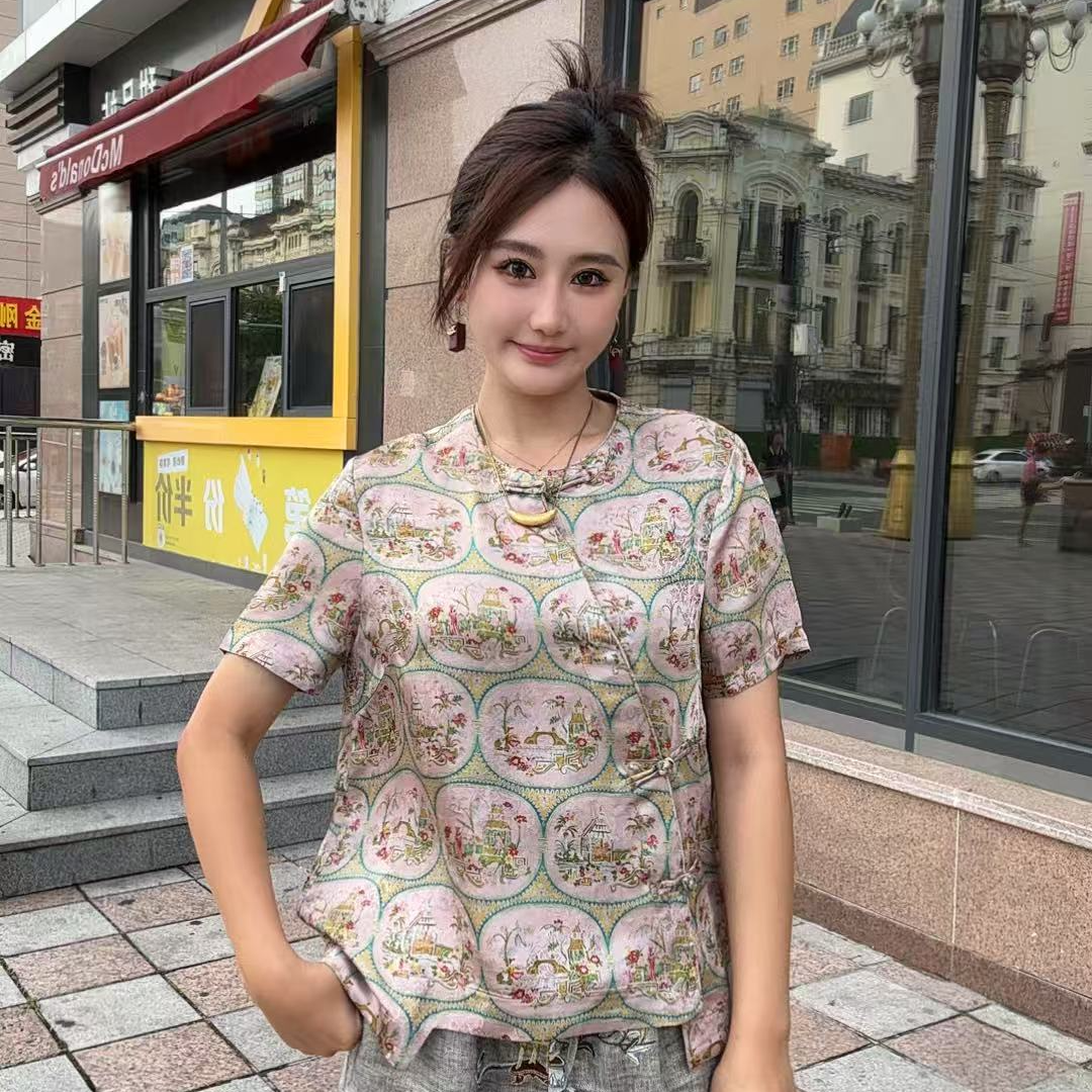 【米乐家】“游园会”夏季新款新中式国风时尚女士短袖上衣66923-25