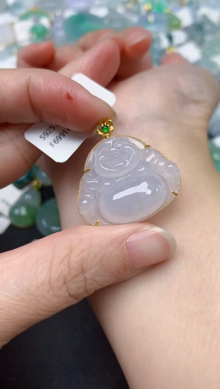 颈饰18K金镶嵌翡翠天然缅甸A货翡翠