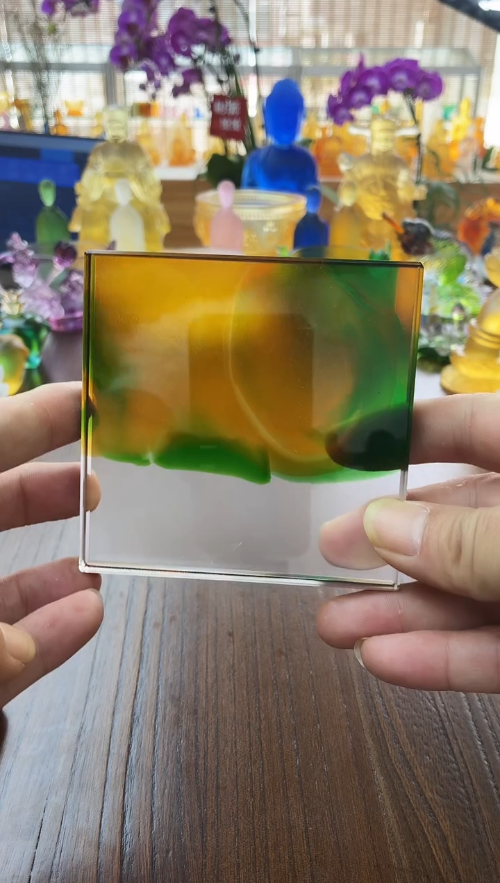 手工艺品琉璃彩色杯碟底座9.5公分