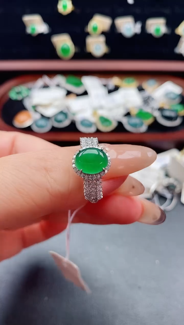 银S925镶嵌戒指翡翠1