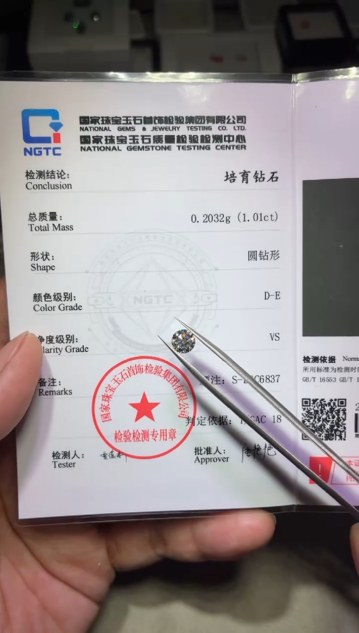 裸石实验室培育钻石1.01ct 圆钻 6837