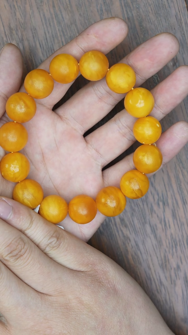 【闪购商品】琥珀裸石未镶嵌老蜡橘皮手串