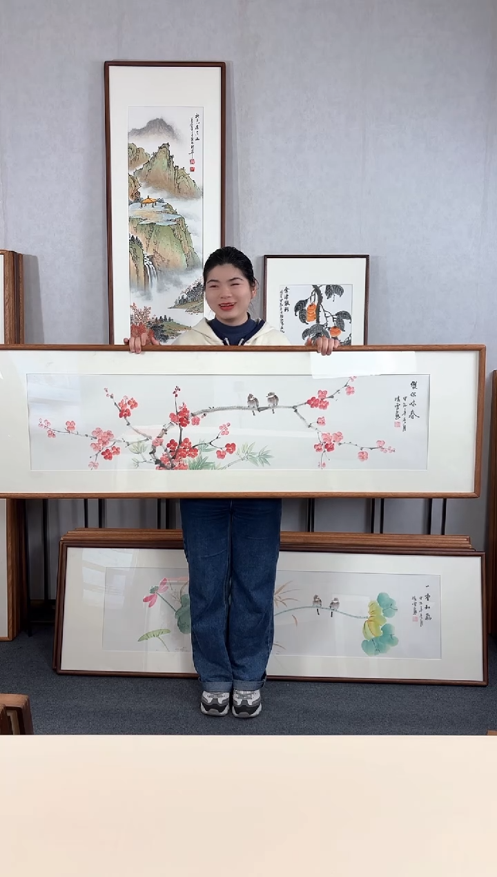 【闪购商品】国画手绘*双侣咏春*52*172cm实木框