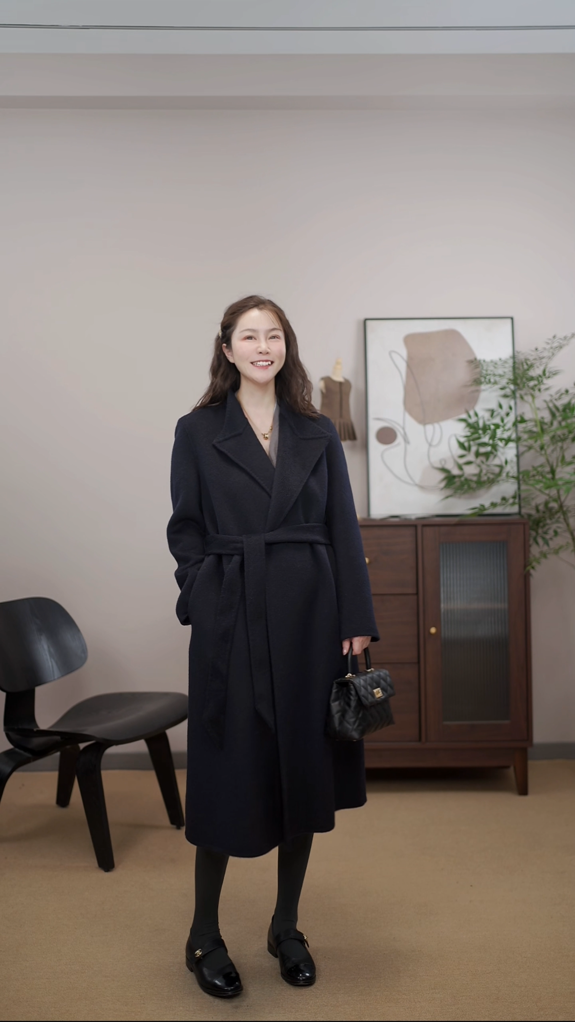 VALUE AN  25140老钱风森系系带收腰款100骆驼绒长款大衣外套