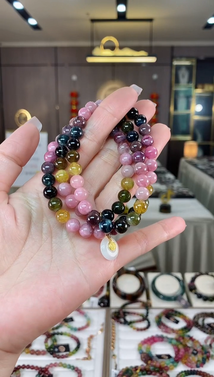 【闪购商品】碧玺三圈手串7mm+未镶嵌（多样性发一条）hon