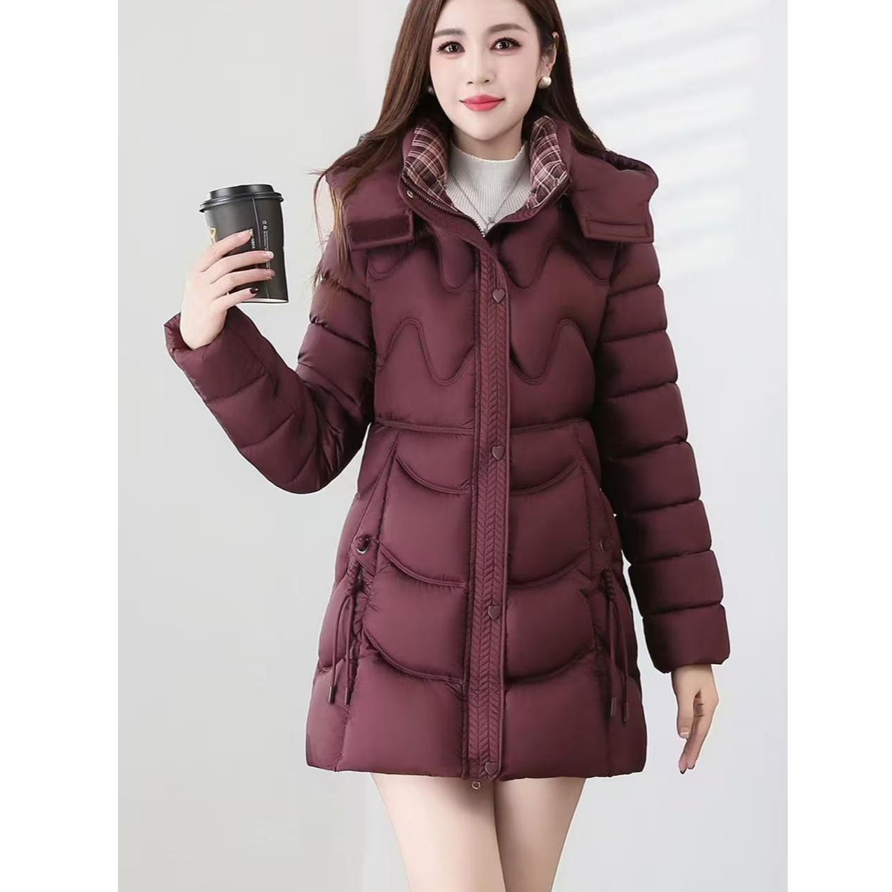 807#连帽厚款外套棉衣保暖中长款女式修身显瘦高品质棉服