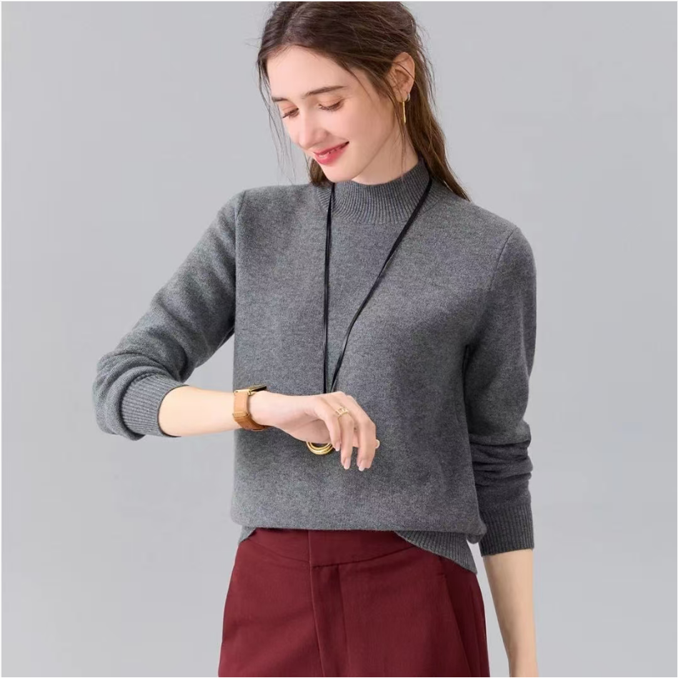 100%山羊绒半高领长袖女式羊绒衫25DAK1492