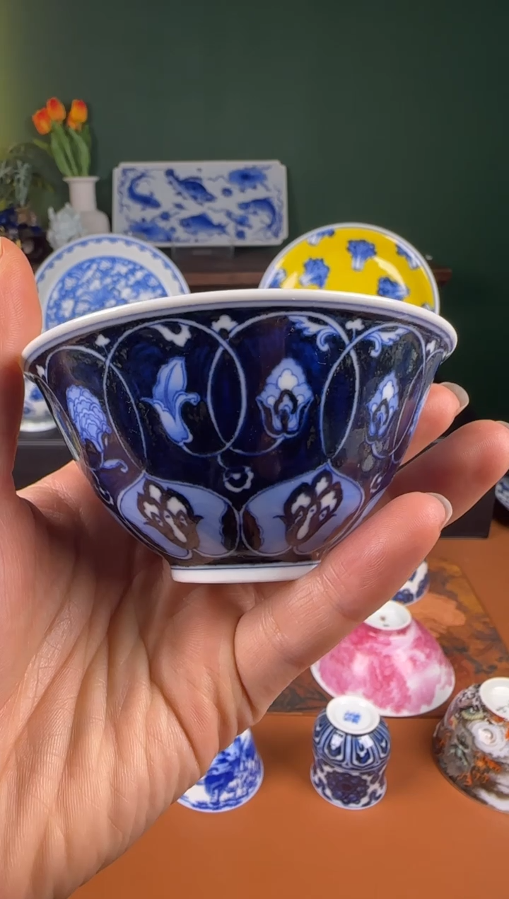 【闪购商品】杯洪印幕明。 宝相花。撇口杯 