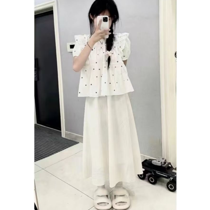 夏季甜美爱心碎花荷叶领女设计感小众飞飞袖衬衫完美国际联名裙