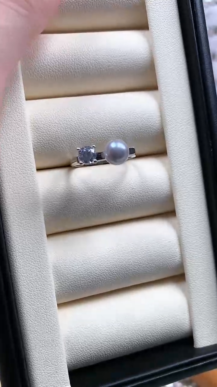 【闪购商品】海水珍珠戒指银S925镶嵌单钻平衡木珍珠戒指