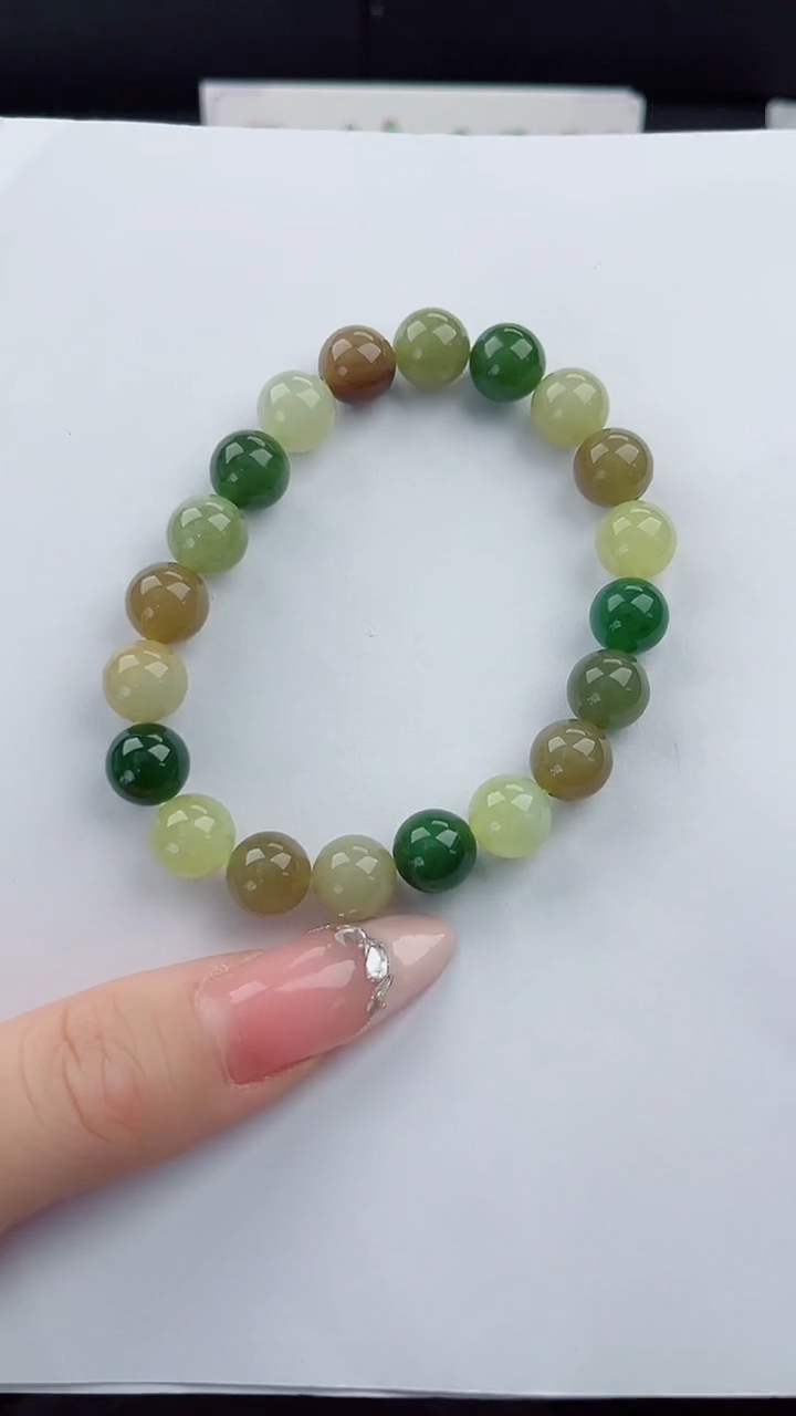 手串未镶嵌和田玉555岚钻微色差T卡10多宝