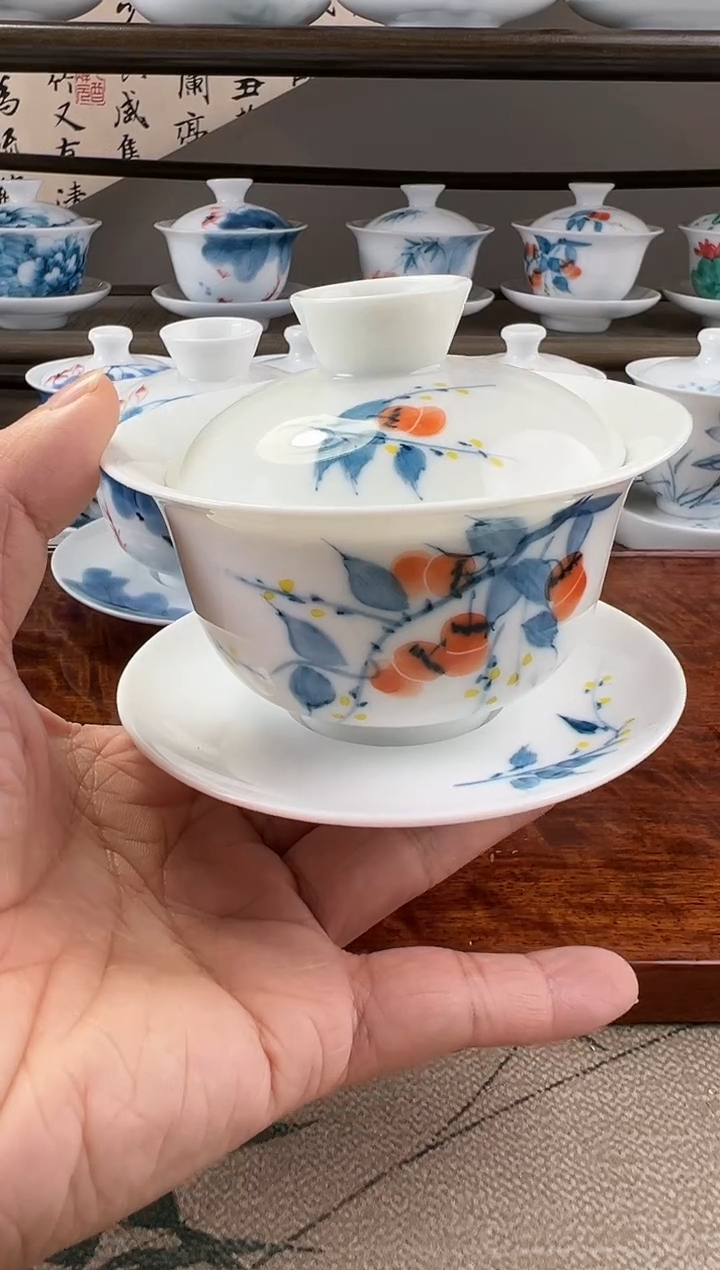 微瑕柿子180ml三才盖碗
