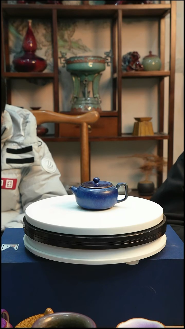钧瓷炉钧爆白斑柿饼壶