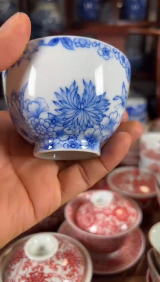 柴窑青花花香蝶自来杯杯