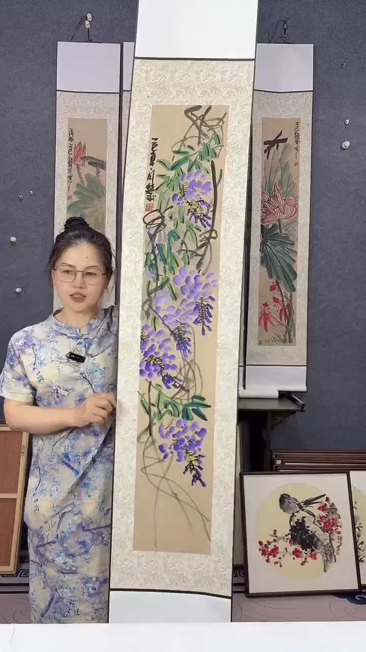 国画175*32吴铁成手绘卷轴