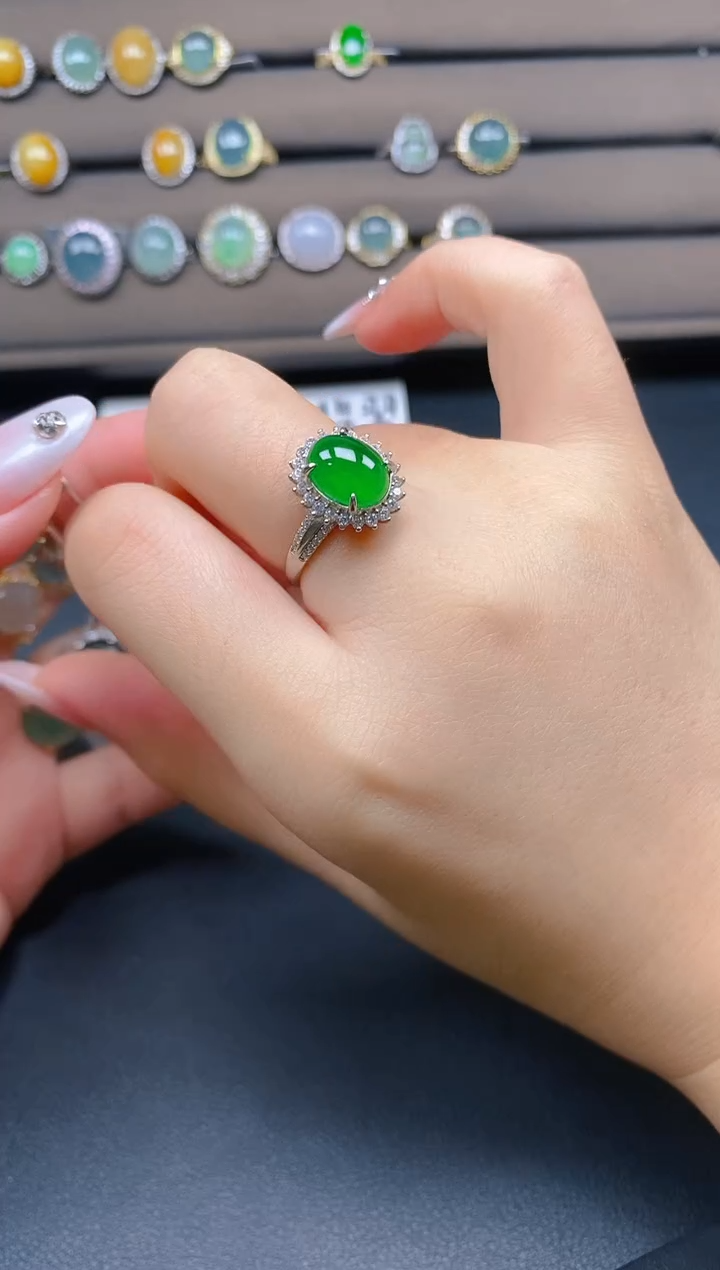 翡翠戒指银S925镶嵌63