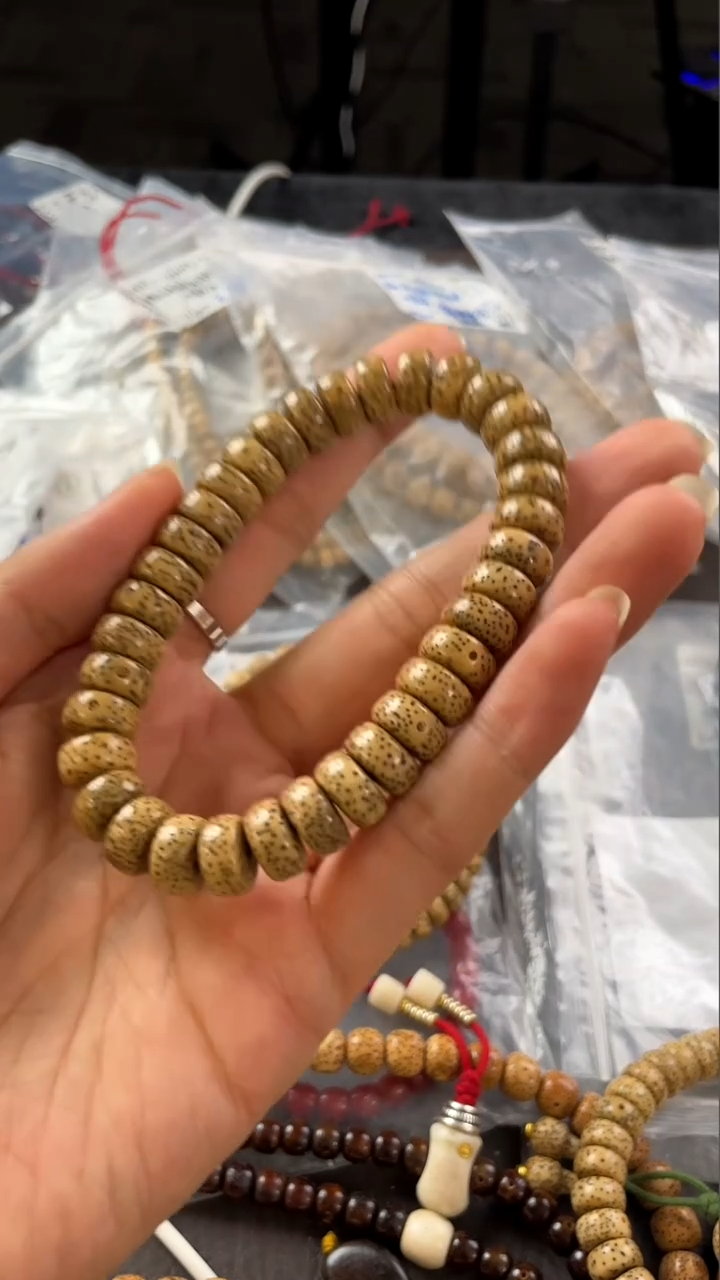 星月菩提手串精工级陈籽药片11*6手串（白）