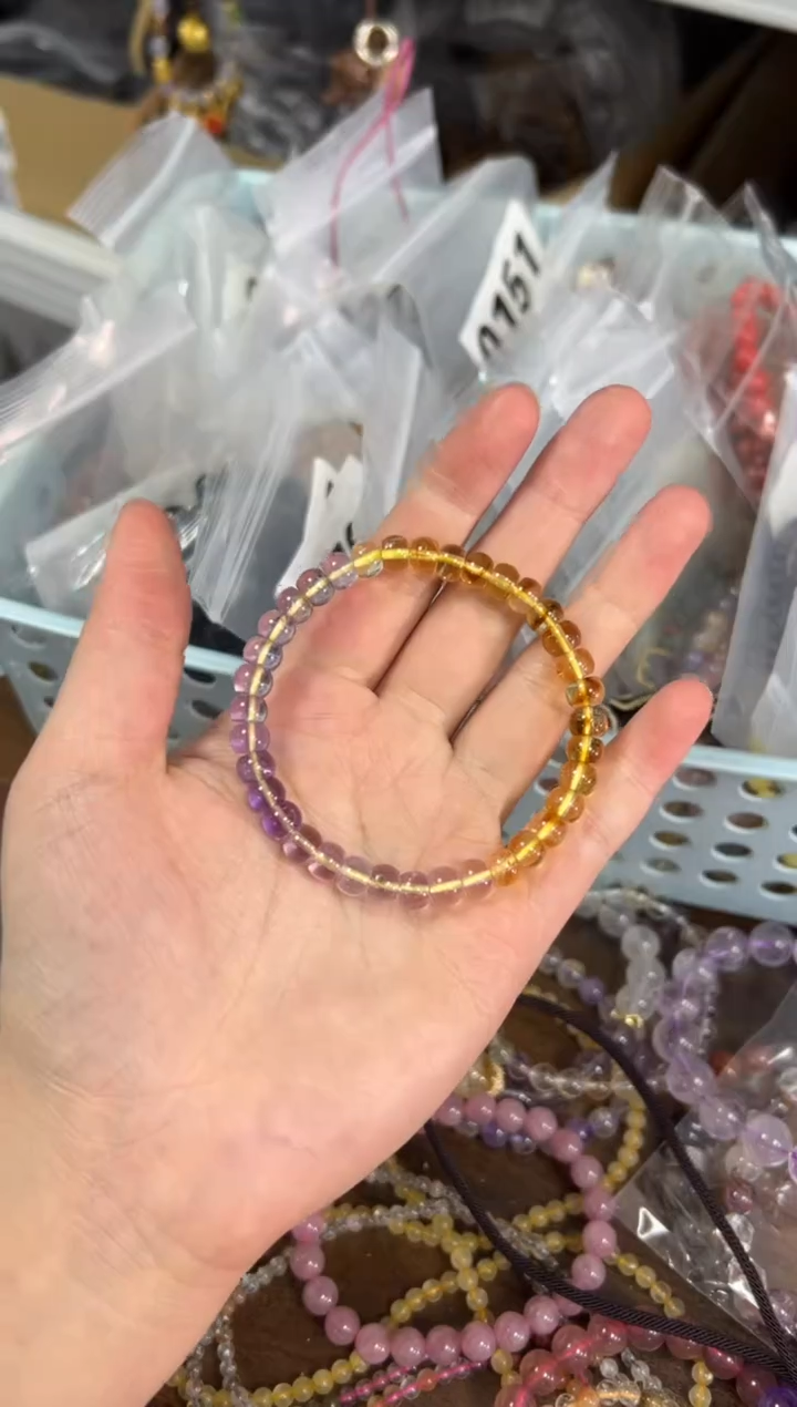 水晶手链未镶嵌紫黄晶水晶精工直切手链[3625]