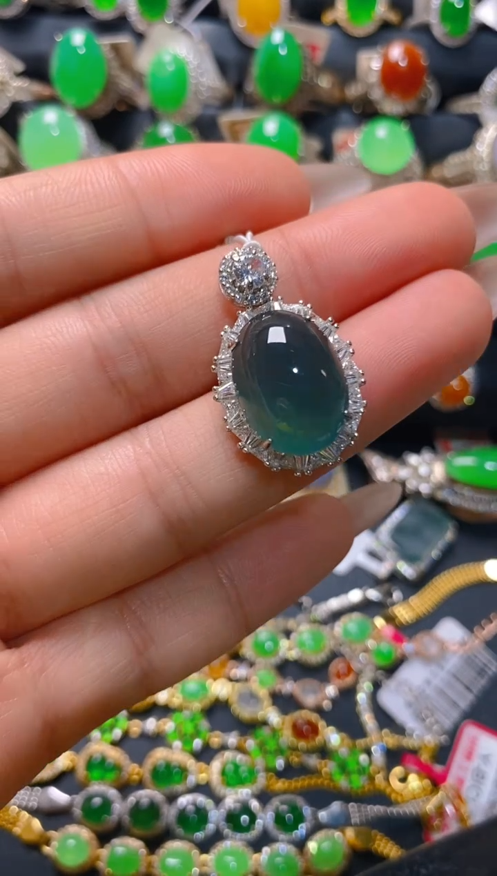 【闪购商品】翡翠耳饰银S925镶嵌天然A货翡翠1