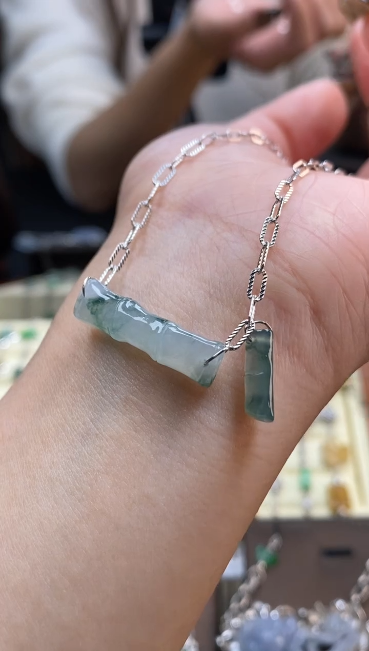 颈饰银S925镶嵌翡翠净货19460