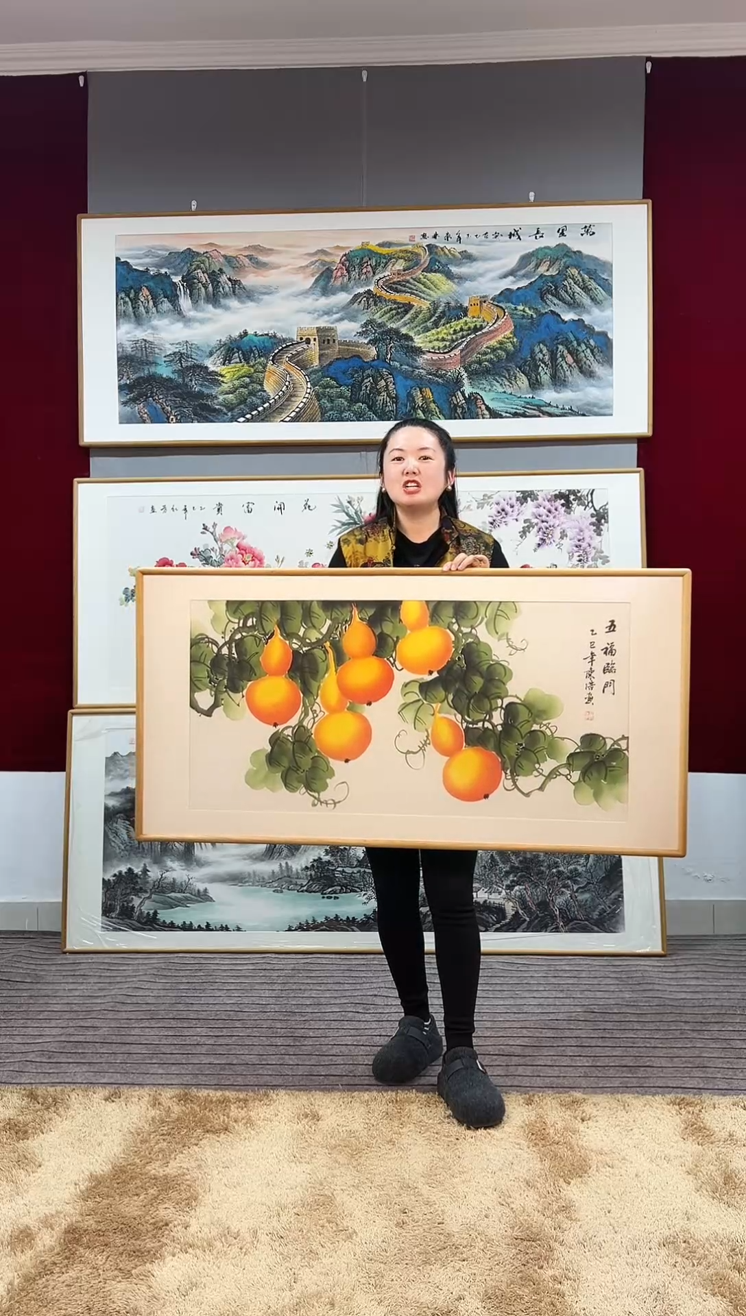 国画手绘葫芦122*62尺寸