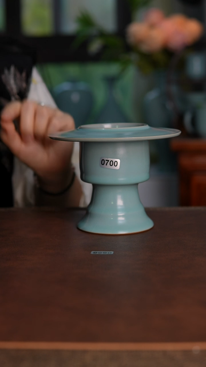 摆件0700天青釉手工行炉14cm