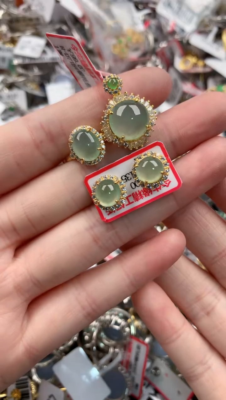 银S925镶嵌戒指翡翠666---1