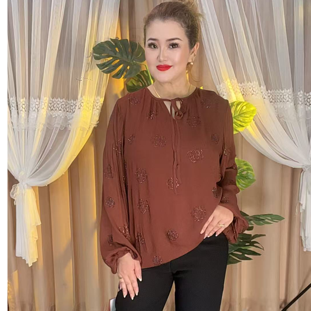 宽松长袖烫钻衬衫气质宽松02082新款时尚洋气百搭女装