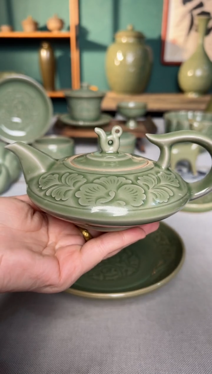 【闪购商品】其他耀州窑纯手工牡丹扁壶微瑕福利