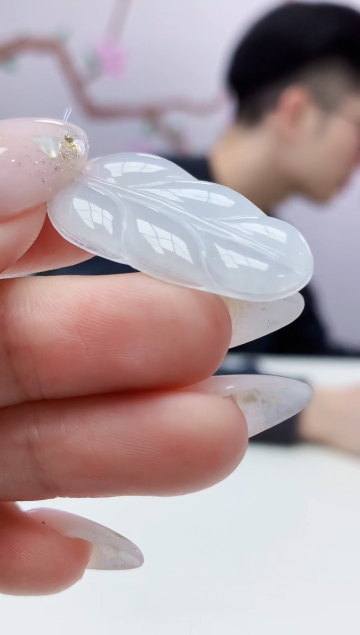 定制翡翠未镶嵌009ee-毛货叶子35赠金扣