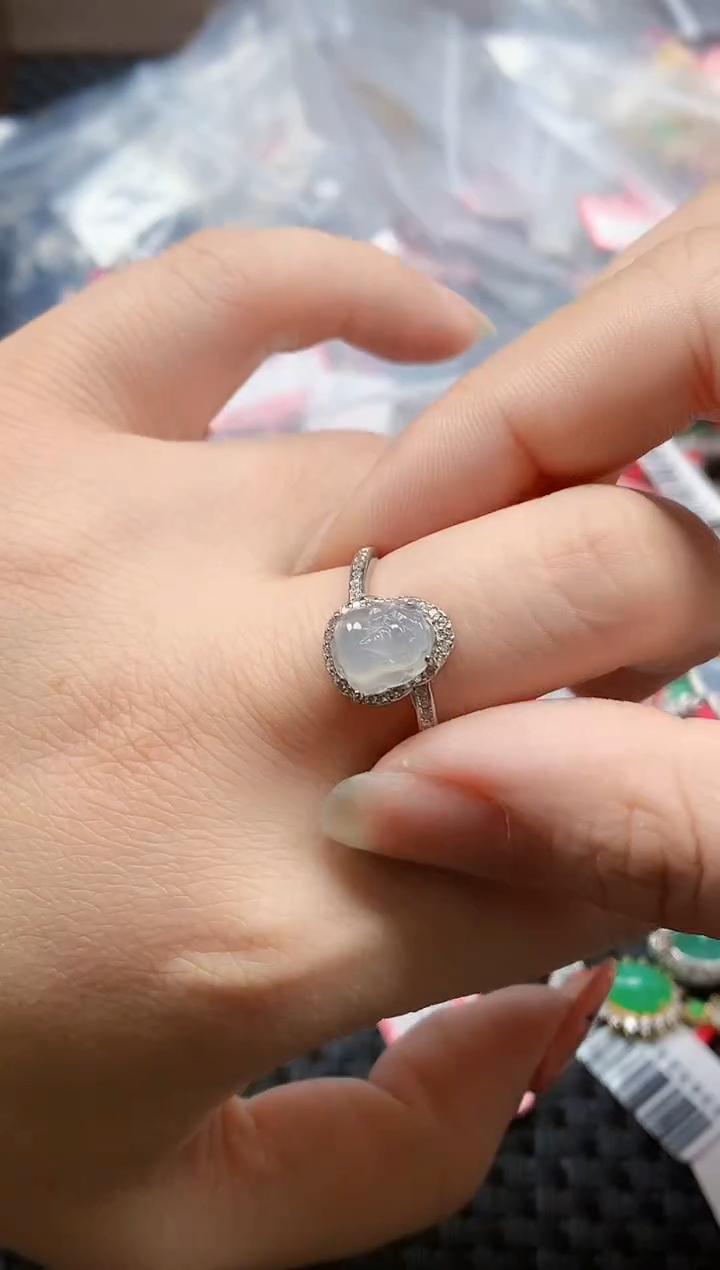 银S925镶嵌戒指翡翠天然A货缅甸翡翠