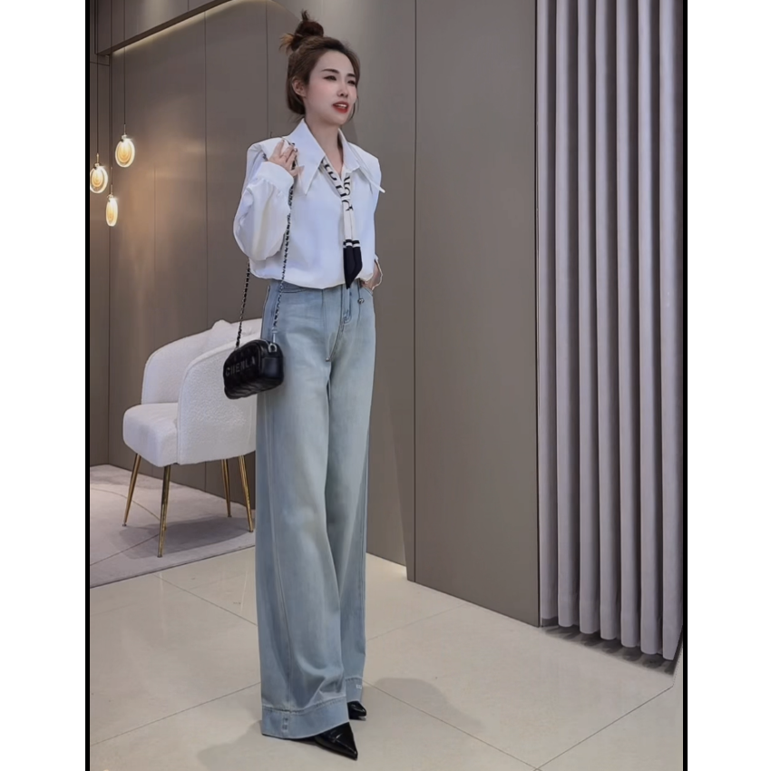 【橙子定制】早春新款宽松显瘦气质百搭牛仔阔腿裤#D7786