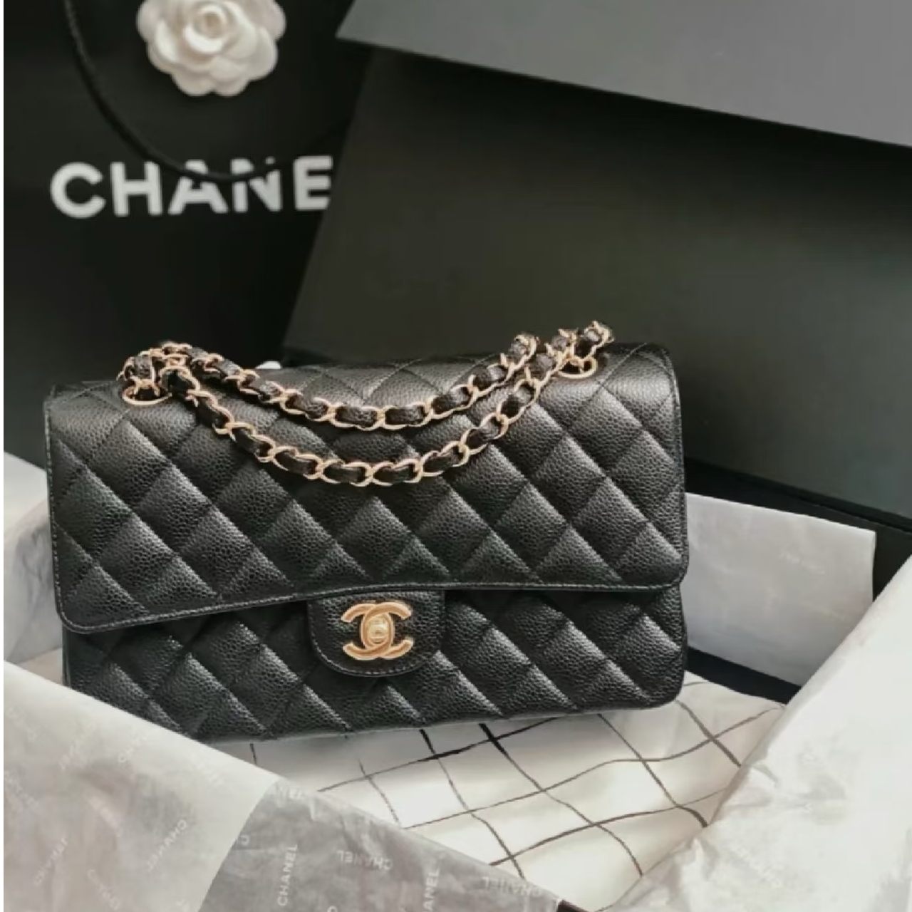 99新 Chanel/香奈儿 【念念活动】CF 口盖包 中号 黑色 28开