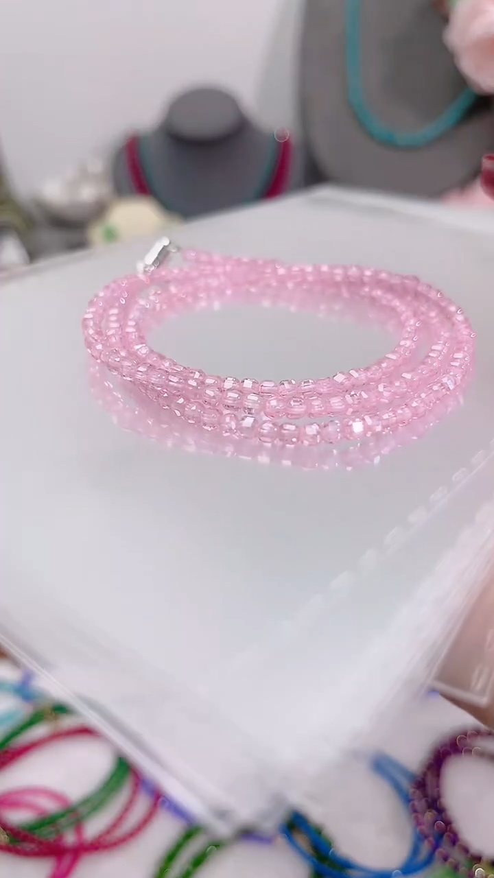 银S925镶嵌托帕石手链三圈粉方99