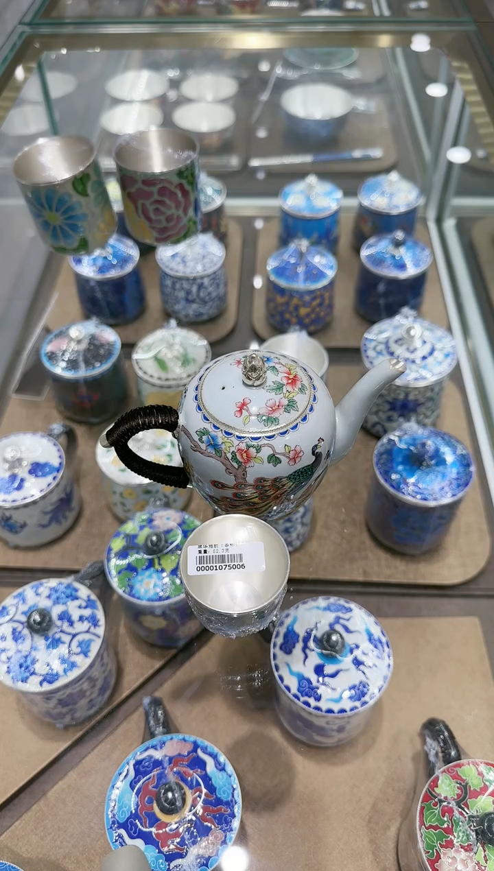 【闪购商品】足银999画珐琅泡茶壶➕两茶杯约403克