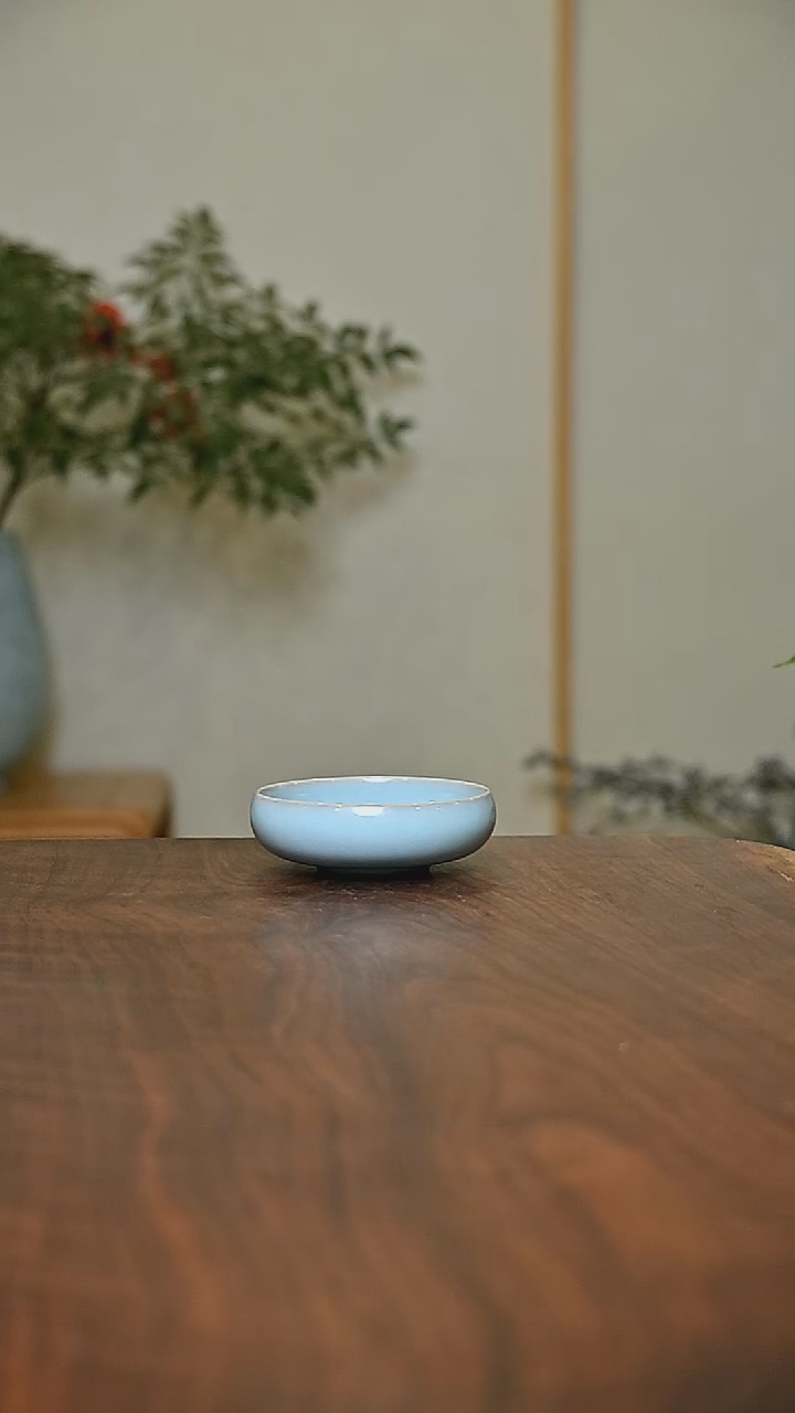 禅定杯 天青 微瑕 朱法喜款