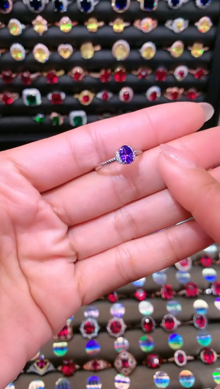【闪购商品】水晶戒指银S925镶嵌57紫水晶