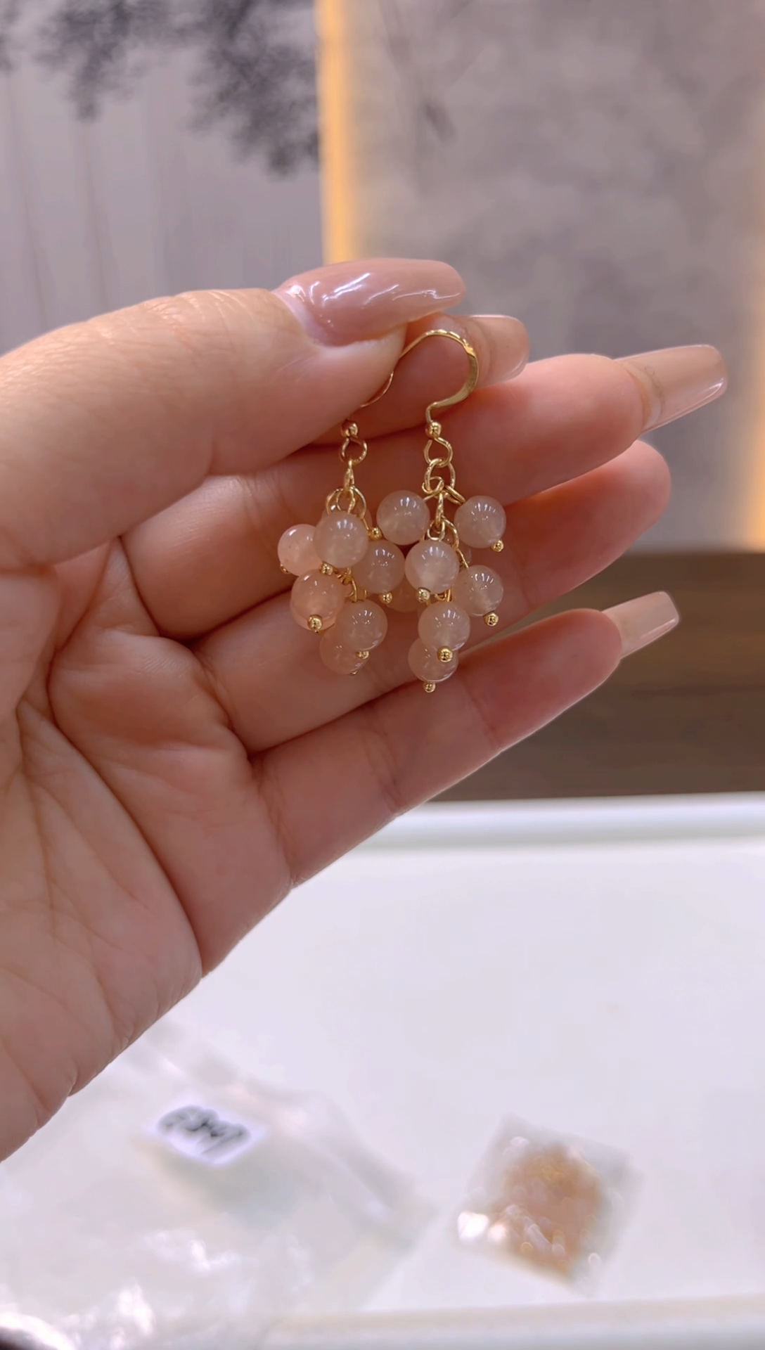 14K金镶嵌和田玉耳饰E847