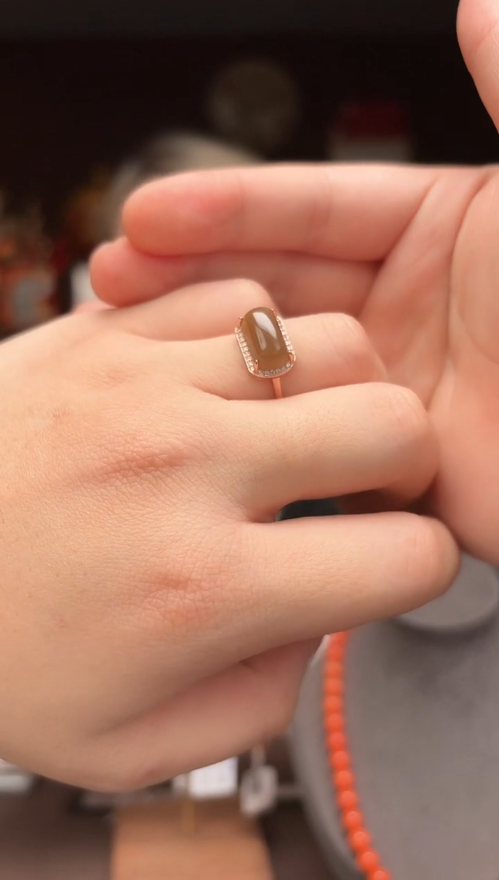 【闪购商品】和田玉AB32糖料戒指1836银S925镶嵌-