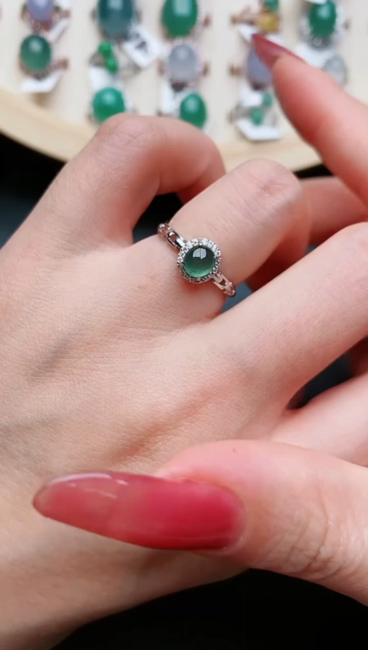 银S925镶嵌戒指翡翠...