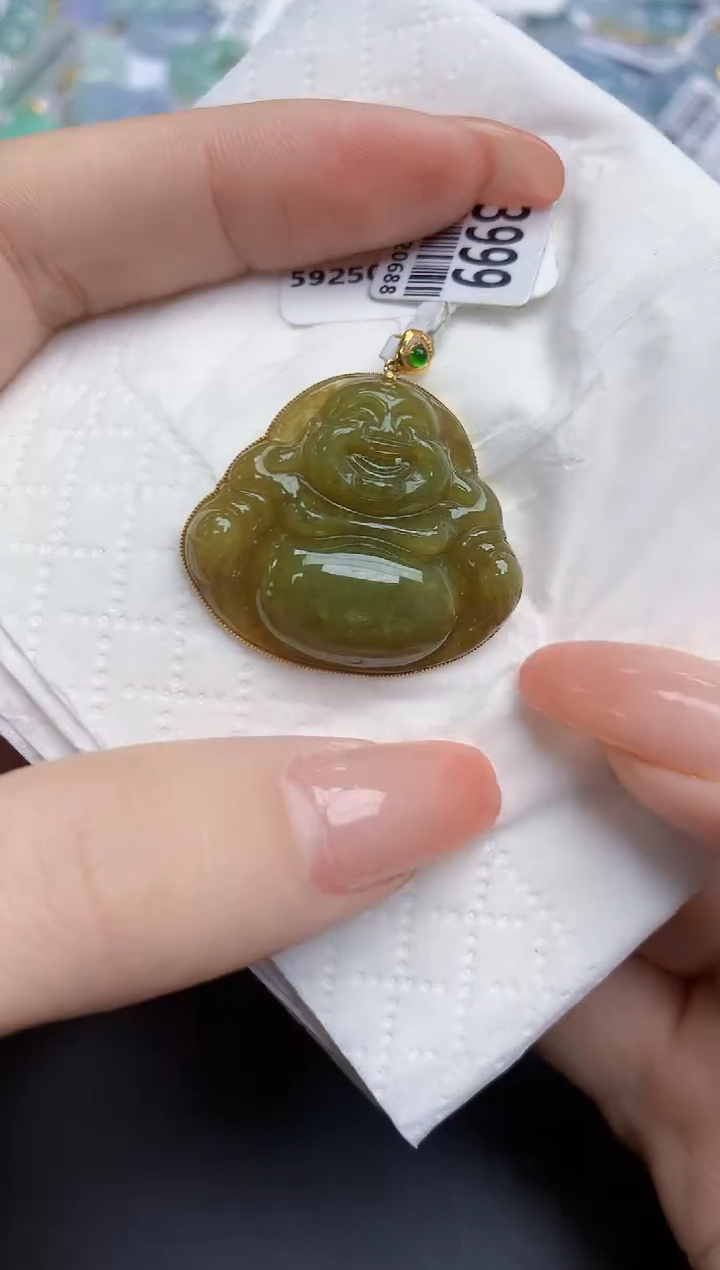 【闪购商品】翡翠颈饰18K金镶嵌天然缅甸翡翠A货