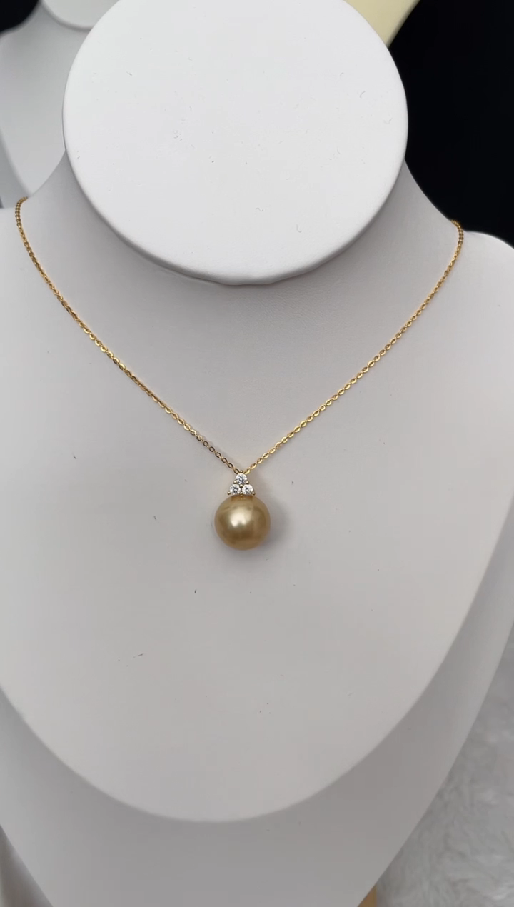 【闪购商品】海水珍珠项链未镶嵌南洋金珠三钻款13-14mm