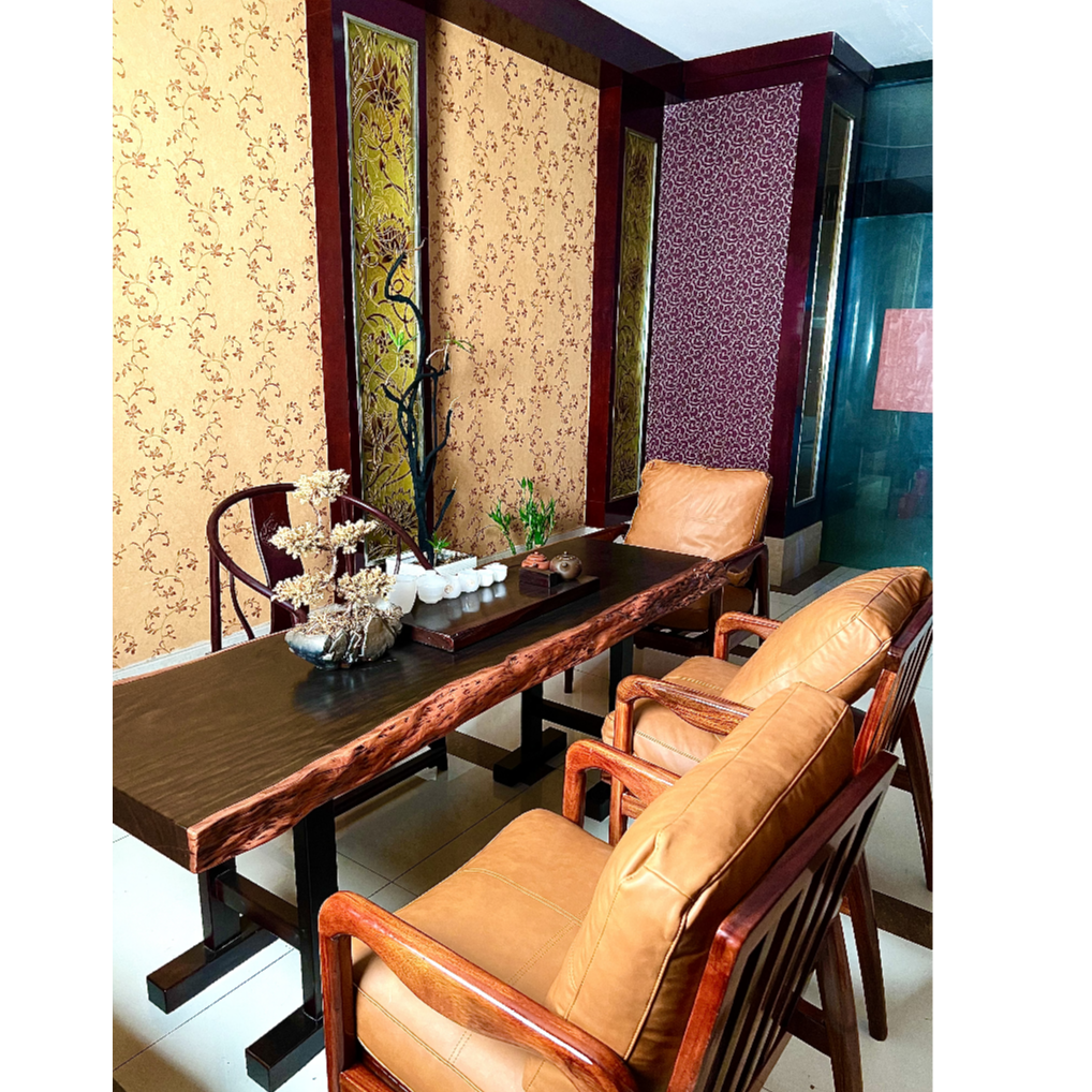 【大叶黑黄蕊木】实木办公桌原木茶桌实木会议桌新中式实木大板岛台