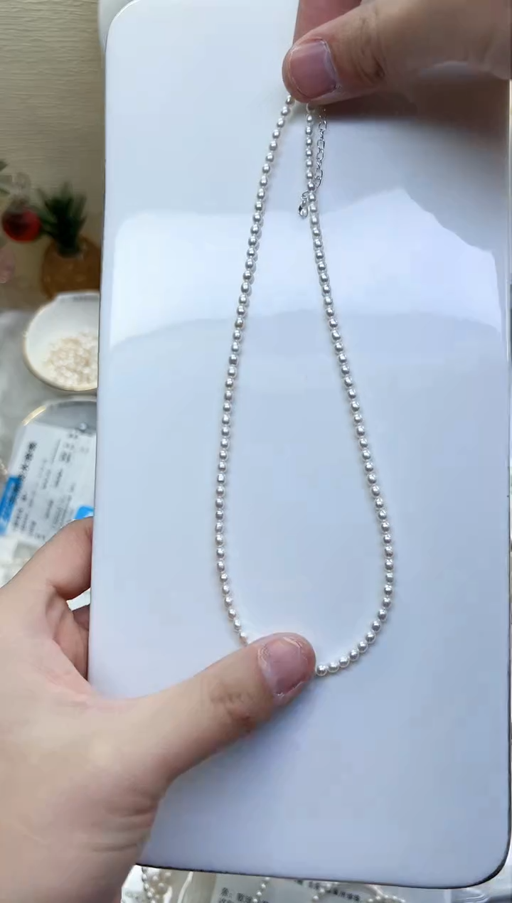 【闪购商品】淡水珍珠项链未镶嵌极光白色小米3mm