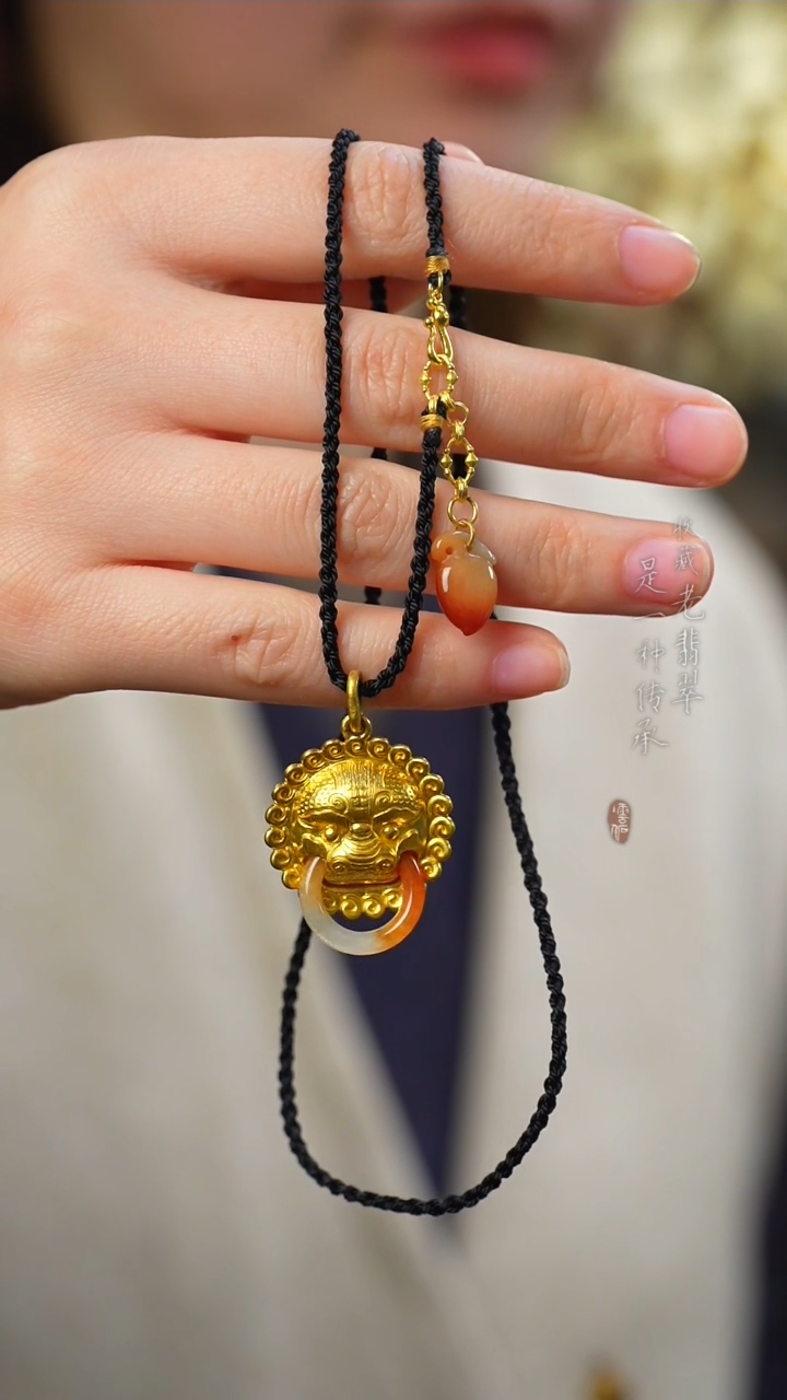 【闪购商品】翡翠项链足金镶嵌【开门见喜】红翡翡翠项链