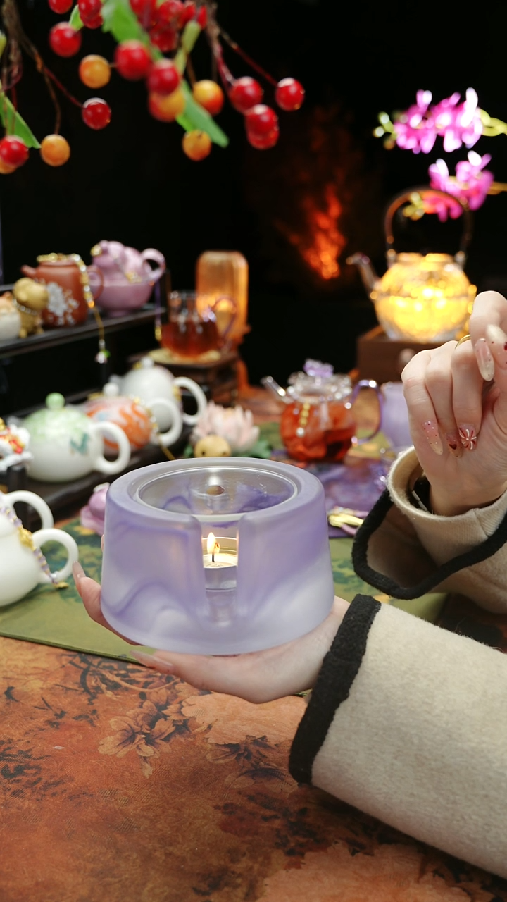 【闪购商品】紫色水晶琉璃蜡烛温茶台