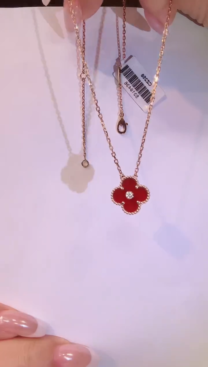 玛瑙/玉髓项链18K金镶嵌红色