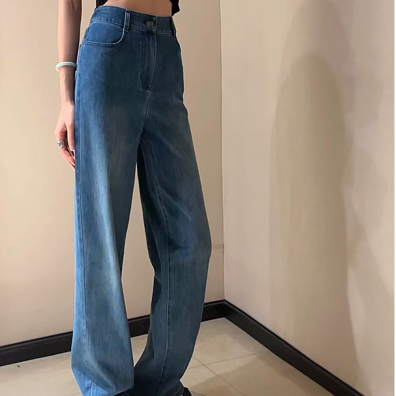  AMASS/阿玛施经典百搭宽松显瘦牛仔直筒裤  5192588